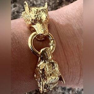 NEW 14k gold Titanium Wolf Head Franco Link Bracelet Mens